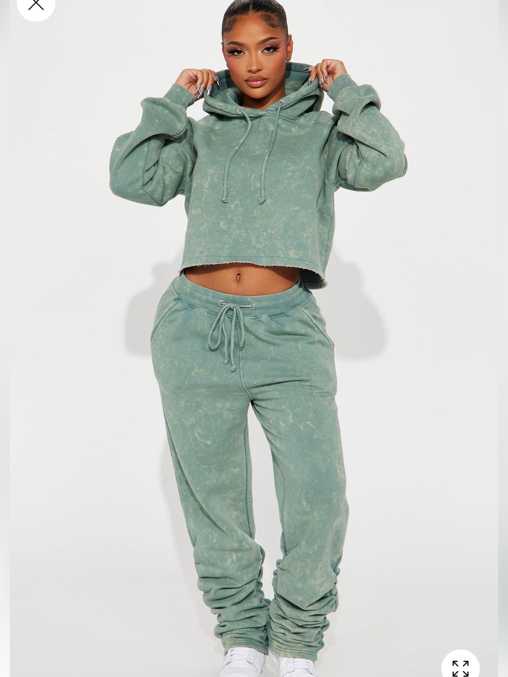 Fashion Nova Sage Green Washed Drawstring Jogging pants and hoodie